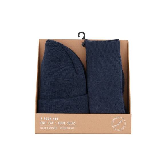 Bespoke Navy 2 Pack Set Beanie And Boot Socks NEW - Picture 1 of 4